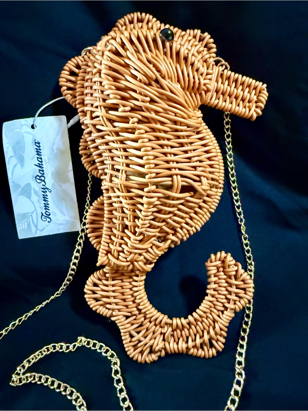 Tommy Bahama Tan Wicker Seahorse Crossbody with Gold Chain - Picture 3 of 8